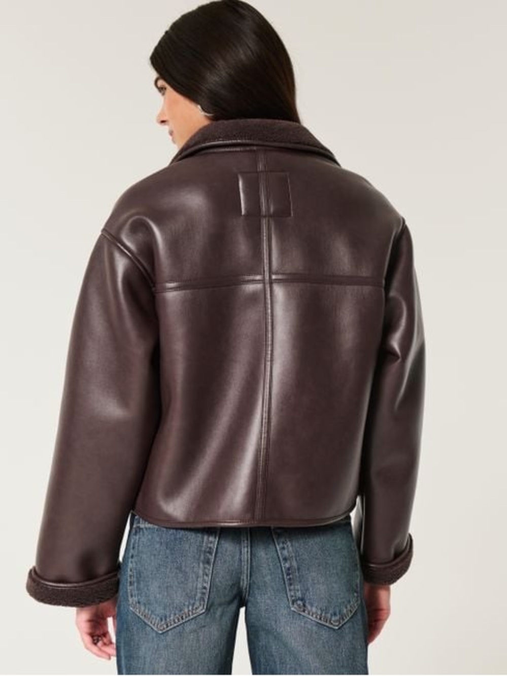 Hollister Dark Brown Faux Leather Shearling Jacket